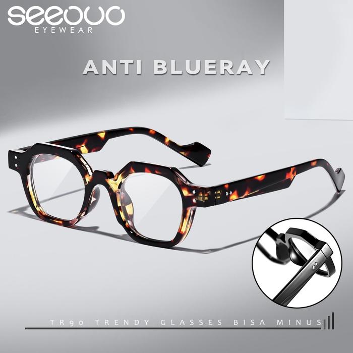 ~FM~ Seeouo Kacamata Antiradiasi Blueray TR90 Style Kotak Frame Trendy Bold Glasses Fashion Pria Wan