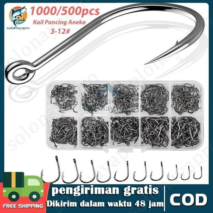 Set 1000 Pcs Kail Pancing Baja Karbon Aneka Ukuran dengan Swivel/Pengait