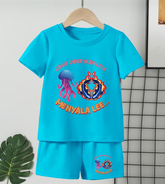 Luwi Kids Setelan Anak Cewek Cowok Gambar Ubur Ubur Ikan Lele Menyala Celana Fashion set Baju