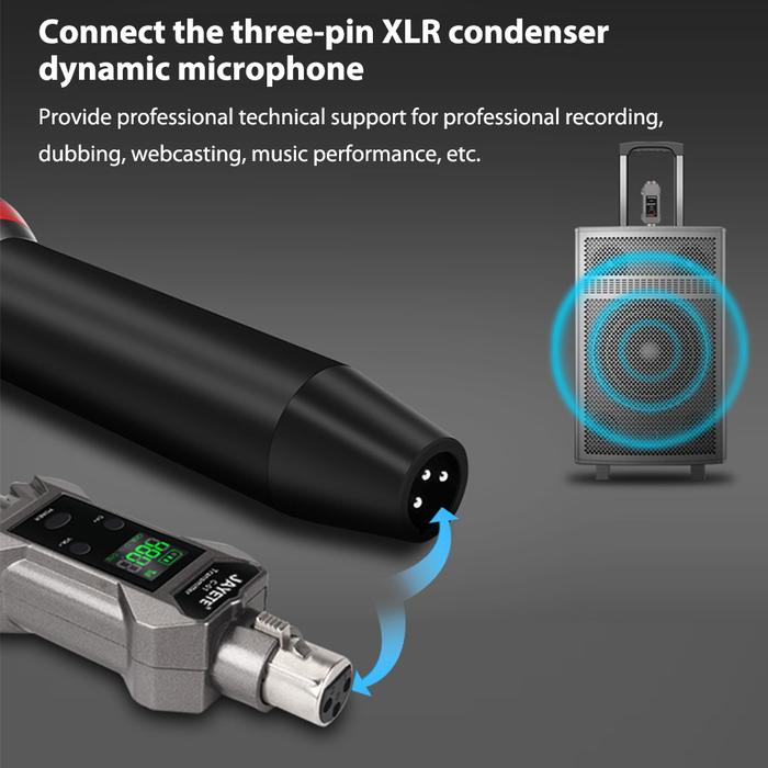 UHF Wireless Microphone XLR Transmitter Receiver 48V Mic Converter Adapter 30m-50m Rang for Dynamic 
