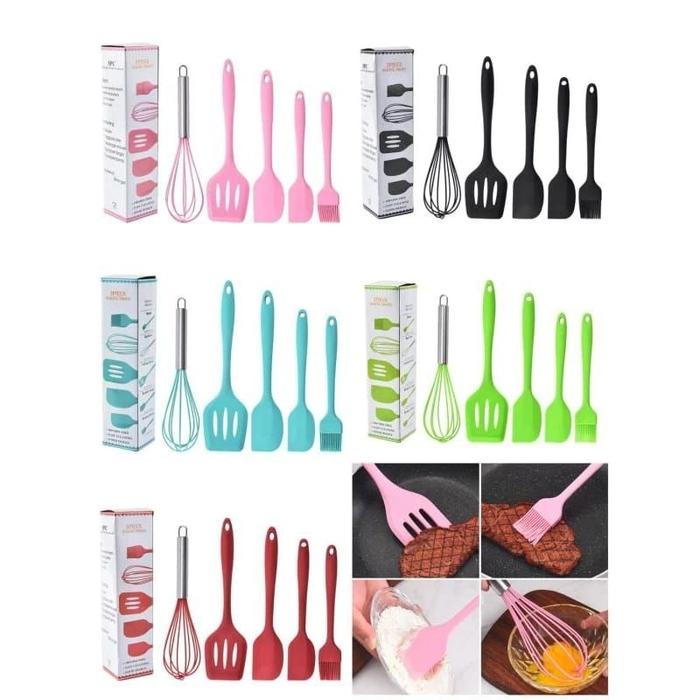 Spatula set masak 5 pcs, spatula silikon anti lengket, alat masak spatula silikon 5 pcs