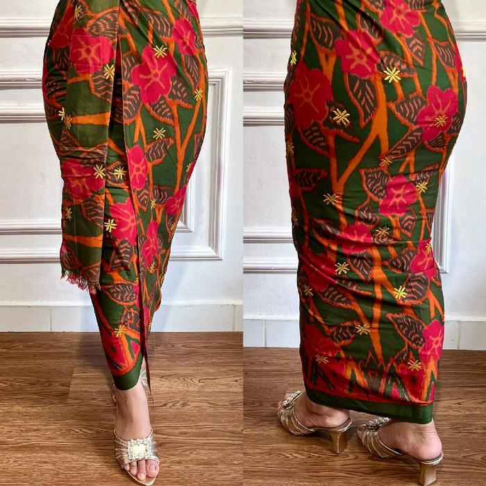 New katun motif endek tabur bordir emas free selendang (kamen lembaran)  // kain endek bali