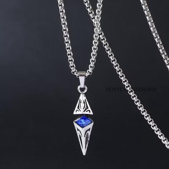 Kalung Pria dengan Gantungan Berbentuk Segitiga  Biru|| Rolo SILVER Bandul Blue Zilcon || pria dan w