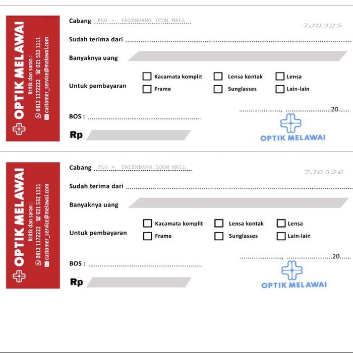 Resep Optik Kacamata + Stempel Optik + Nota dan Kwitansi dan Materai Pembelian Kacamata - Resep Nota
