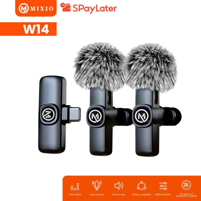Motoqia W13 W14 Mic Wireless Clip on Microphone Mikrofon Lavalier HP Plug & Play MIXIO