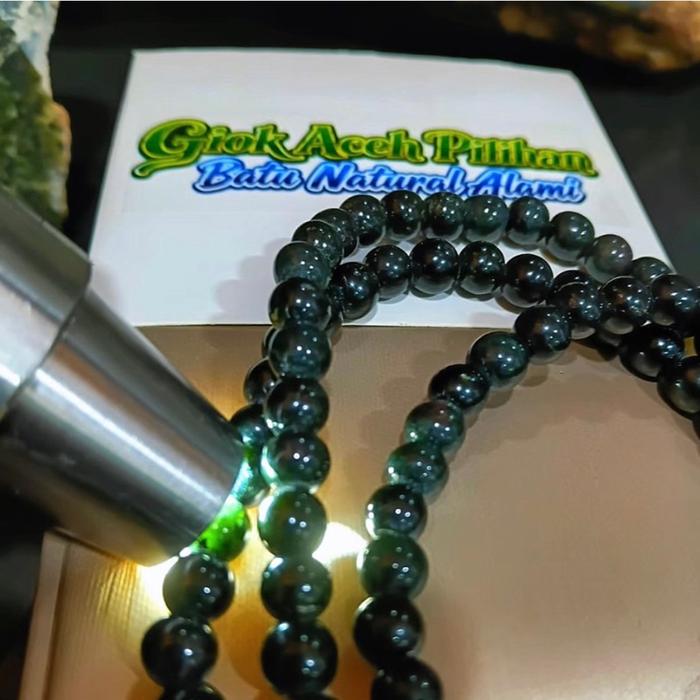Gelang Butiran Dim 7 Bahan BlackJade Super - Gelang Batu Hitam Asli Natural Alam Aceh - Bracelets Te