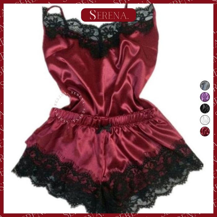 Lingerie Satin Silk Set Renda Baju Tidur | Satin Silk Lingerie Set Lace Sleep Wear Hot Binal