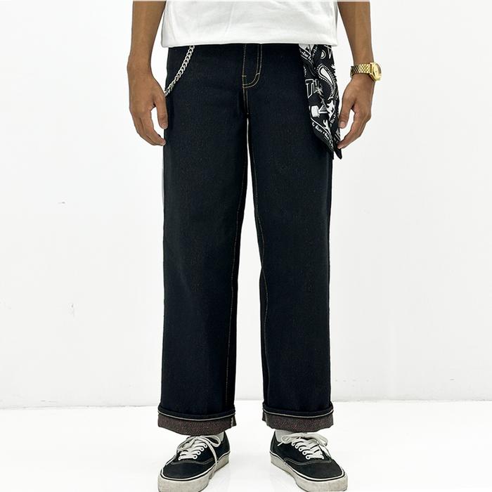 celana denim panjang loose fit 18 oz accent selvedge