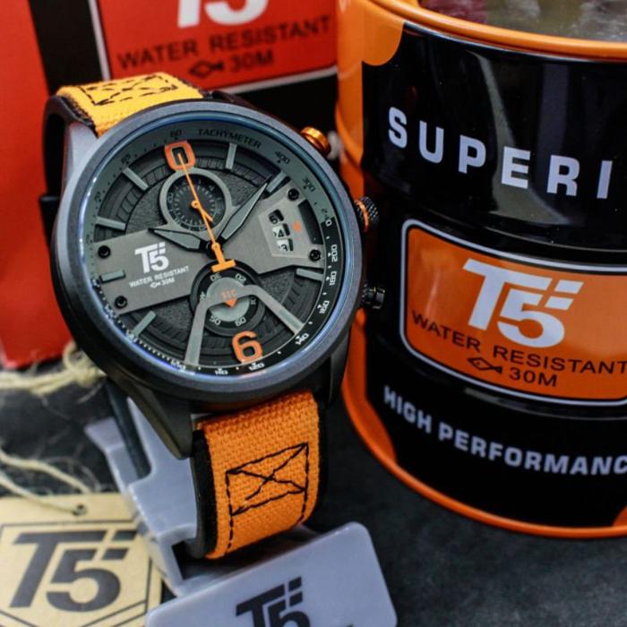 Jam Tangan Analog Pria Sporty Chronograph Water Resistant T5 H 3584 Original
