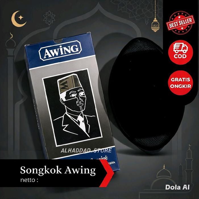 Songkok Awing Hitam AC Tinggi | 8 9 10 11 12 | Original Bludru Halus peci Muslim Kopiah