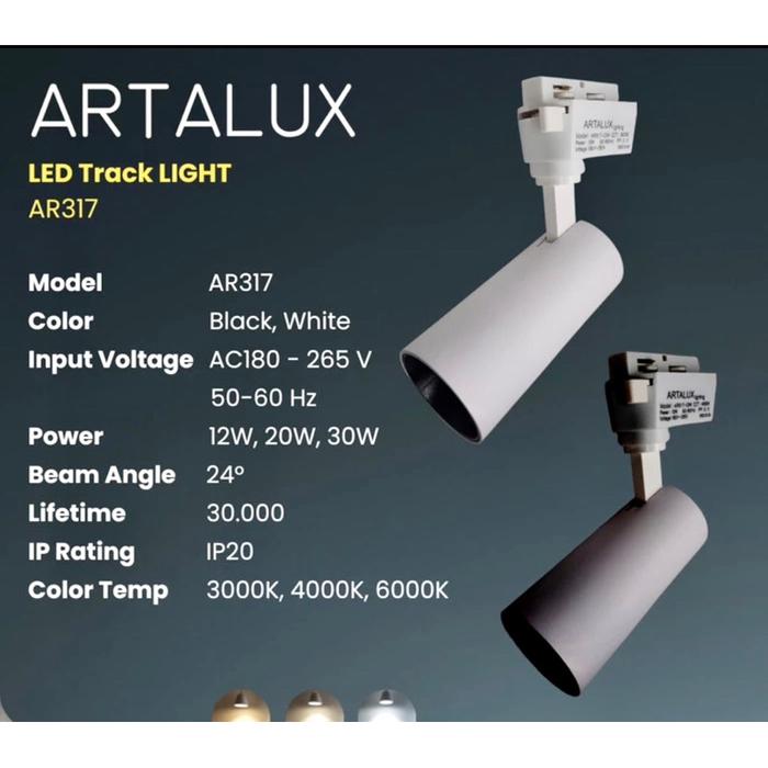 ARTALUX AR317 Lampu Spotlight Track rel rell 20W 20 Watt 3000k 4000k 6000k