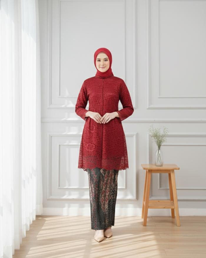 Atasan Kebaya Brukat ibu ibu Remaja Dewasa Model Tunik Krah Modern Baju Brokat Batik Kebaya Kondanga