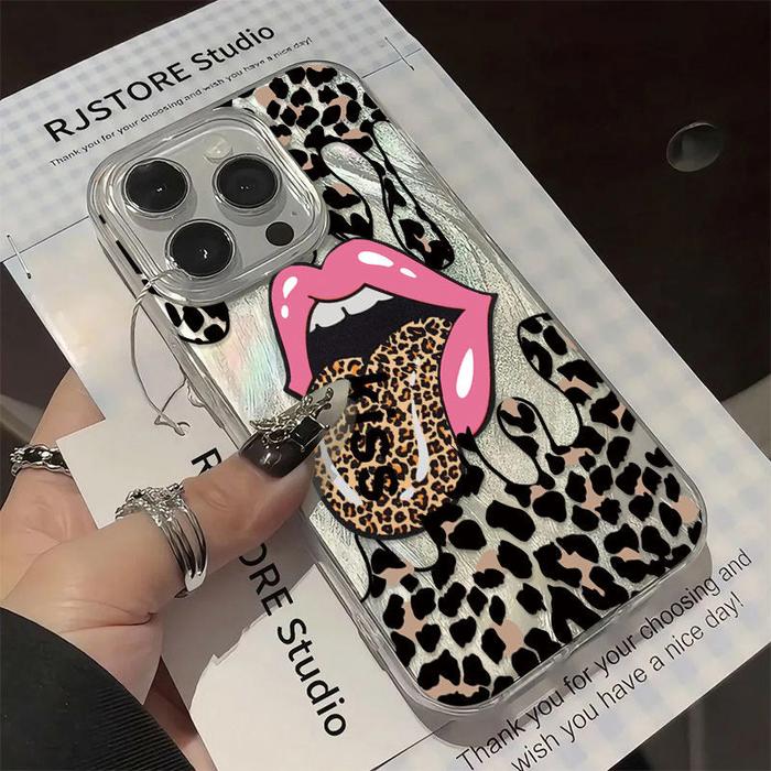 Large Tongue Leopard Print Laser Phone Case For iPhone 16 15 14 13 PRO MAX 11 12 13 PRO X XS XR 7 8 