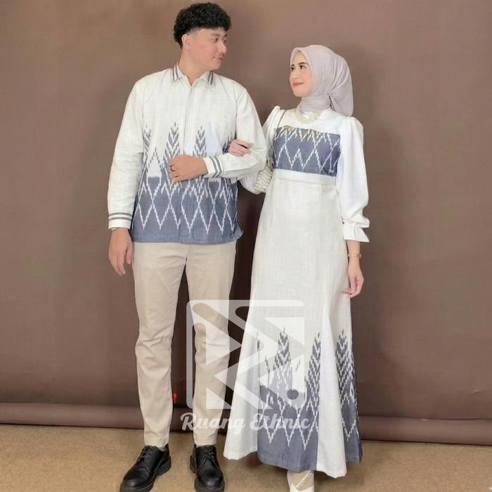 (RUANG ETHNIC) SET BAJU TENUN COUPLE CALISTA WHITE - BAJU PASANGAN - OUTFIT TENUN COUPLE