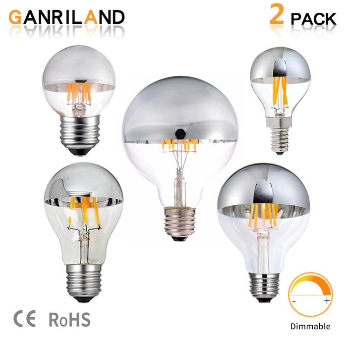 E14 E27 Led Filament Dimmable Sliver Light Bulb G45 Silver Mirror Top