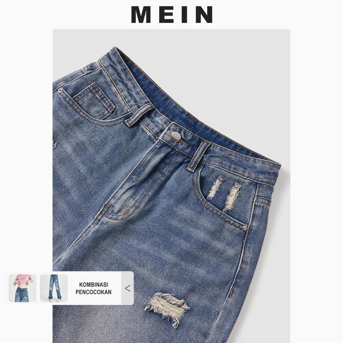PRODUK TERBATAS [MEIN Premium][UPGRADE] GIRL POWER Celana Jeans Panjang Wanita Robek High Waist Gaya