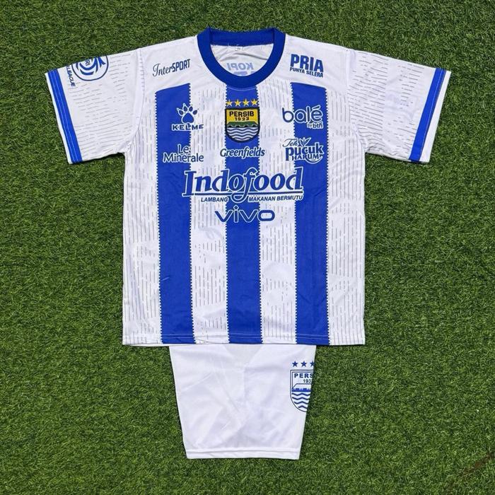 PERSIB Bandung Jersey Bola Putih Biru dengan Logo Indofood & Vivo untuk Pemain Fashion