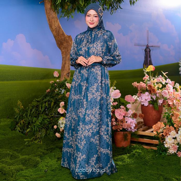 PROMO PUNCAK//CUCI GUDANG!!!!! Nobby Rania Dress Gamis Wanita Floral Pattern A Line Bahan Gamila Sif