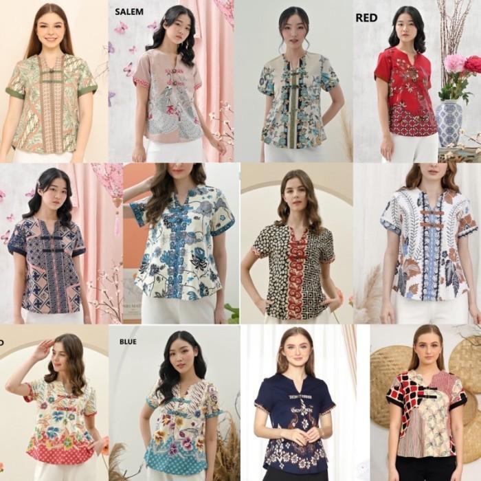 Promo Blouse Batik - 208 - Bni - Ubi - Ht - Smp - Aon Navy - Ijo