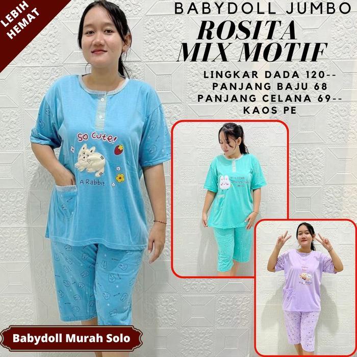 ( Grosir Isi 3Pcs Bbd 3/4 Jumbo Kitty Meow )Setelan Celana Pendek Babydoll Baju Tidur Wanita Dewasa 
