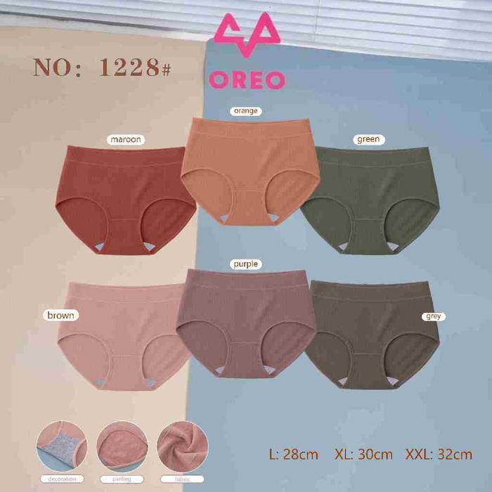 CD OREO 1228 [Isi 3/6/12] Celana Dalam Wanita Rajut Seamless CD Polos Adem High Waist Menutup Lemak 