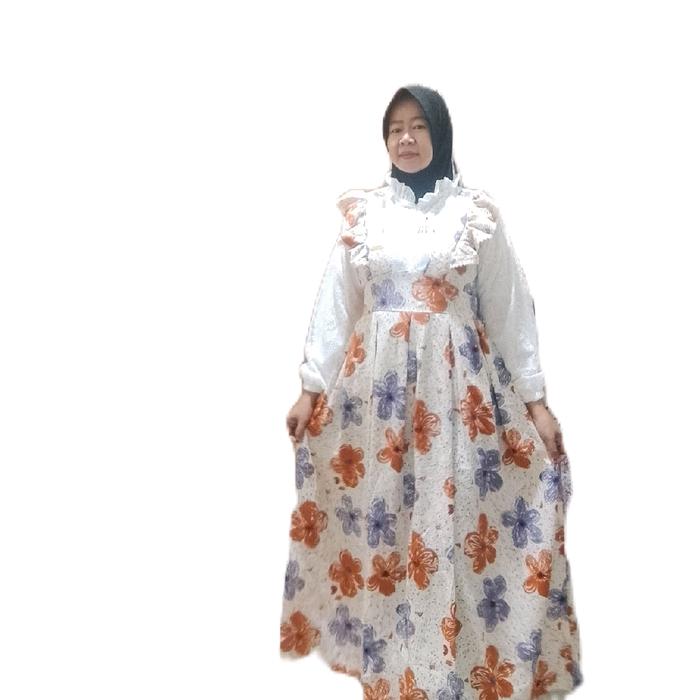 Gamis zara mewah dewasa bermotif bunga combi lengan brukat depan samping kanan kiri renda gamis vira