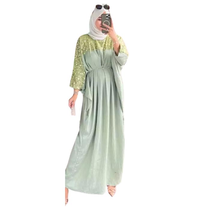 FL - Verro kaftan Remaja Mewah Elegan Kaftan wanita Muslim Baju Kondangan Kaftan Lebaran Mint Sage K
