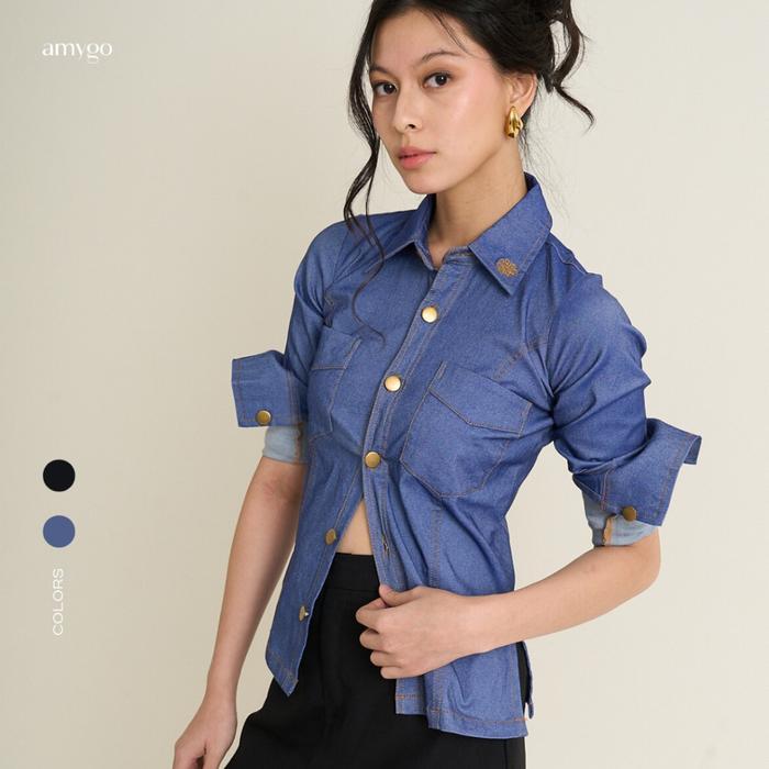 Amygo Store - Anagram Malon Denim Shirt | Atasan Wanita | Kemeja Fit | Slim Fit | Casual Shirt