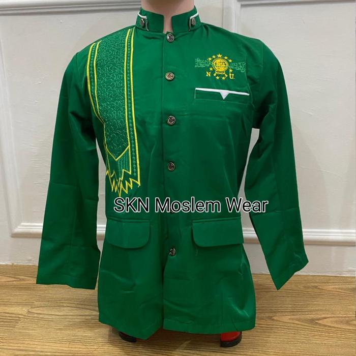 SKN Baju Koko Motif Bordir Jasko Sorban NU Nahdhatul Ulama Atasn Muslim Dewasa Lengan Panjang Premiu