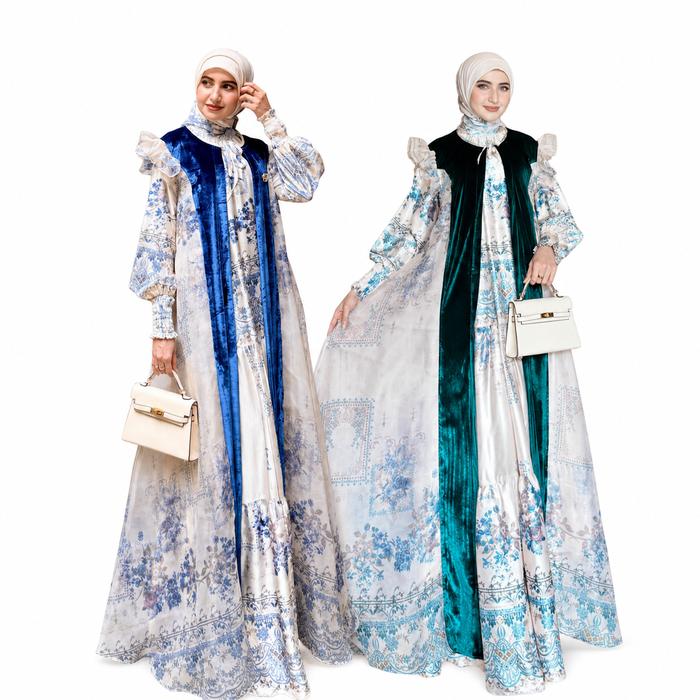 READY GAMIS DRESS SILK BLAZER SET HIJAB 8043 ORI BY AUDIBA ALL SIZE FIT JUMBO