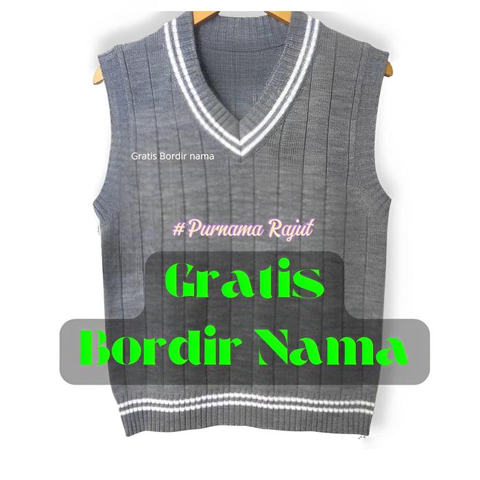 Vest knitt salur tanpa lengan - baju rompi wanita laki- laki rajut premium outerwear Atasan Hitam Pa