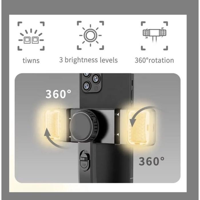 SMARTCOM ~ Gimbal Stabilizer HP Q08D Selfie Stick Tripod dengan Lampu