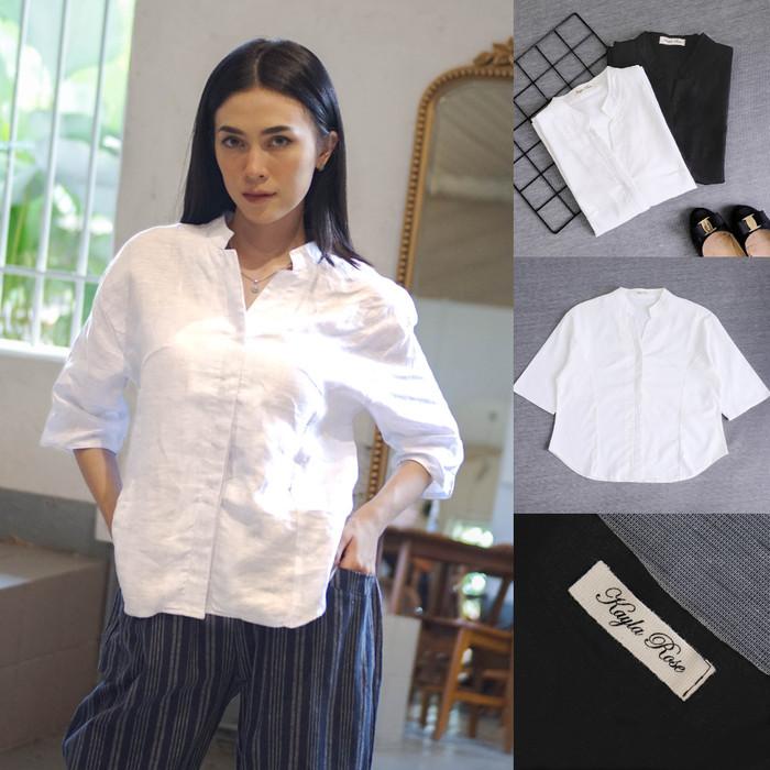 Blouse Atasan Wanita Kayla Top V-Neck Casual Bahan Linen All Size #SA315