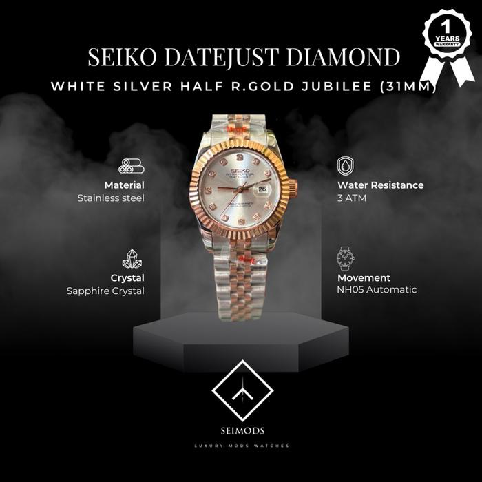 Jam Tangan Seiko Mod Datejust Ladies 31mm Automatic NH05 Everosegold Jubilee Seikolex Watch Women Wa