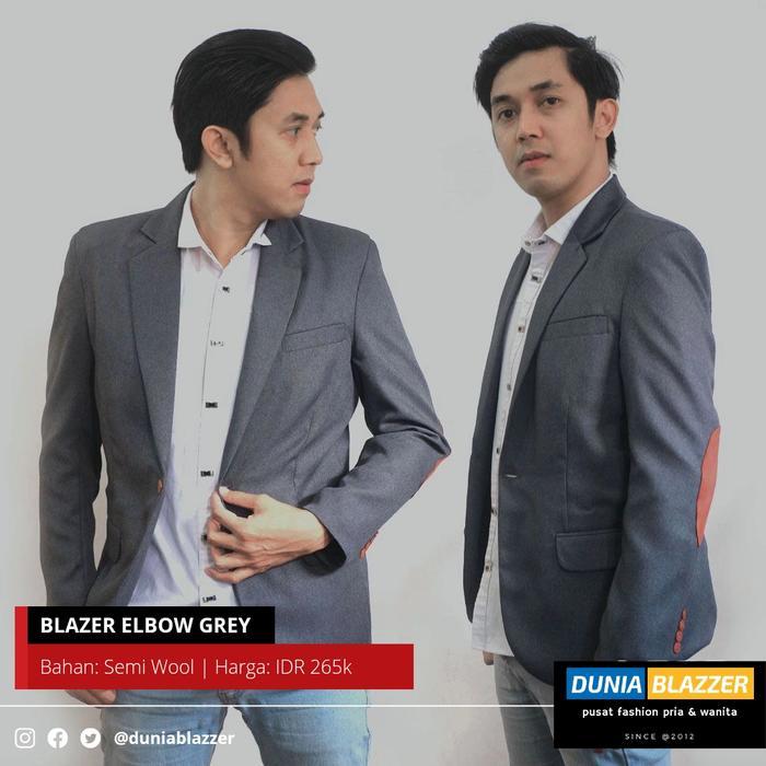 Terbaru Blazer Pria Elbow Grey - Jas Patch Siku Cowok Abu Casual Almamater
