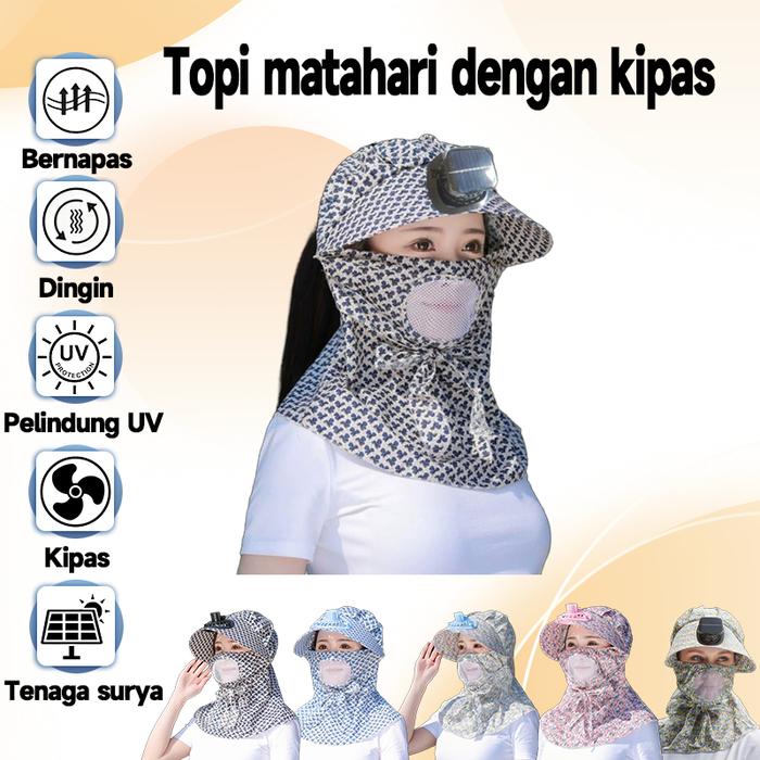 Topi Kipas Angin Topi Visor Lipat Wanita Pelindung Anti UV Lebar Topi Masker Topi Pantai Cadar topi 