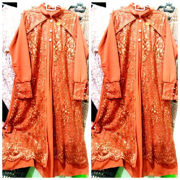 GAMIS PREMIUM BRUKAT HALUS MERAH BATA LD 110CM PB 138CM ALLSIZE