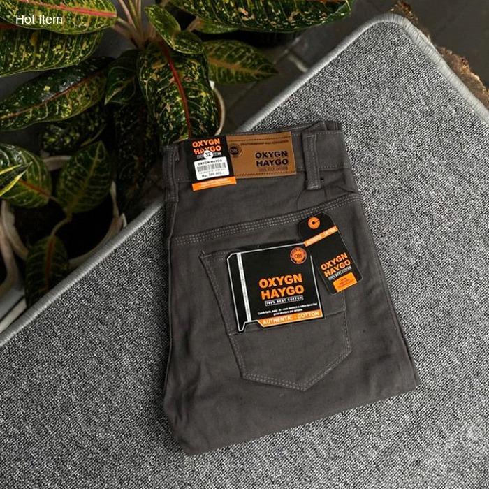 Oxygen Hugo Celana Panjang Pria Dewasa Semi Jeans Santai Distro Hitam Bahan Sweading Tebal Melar Nya