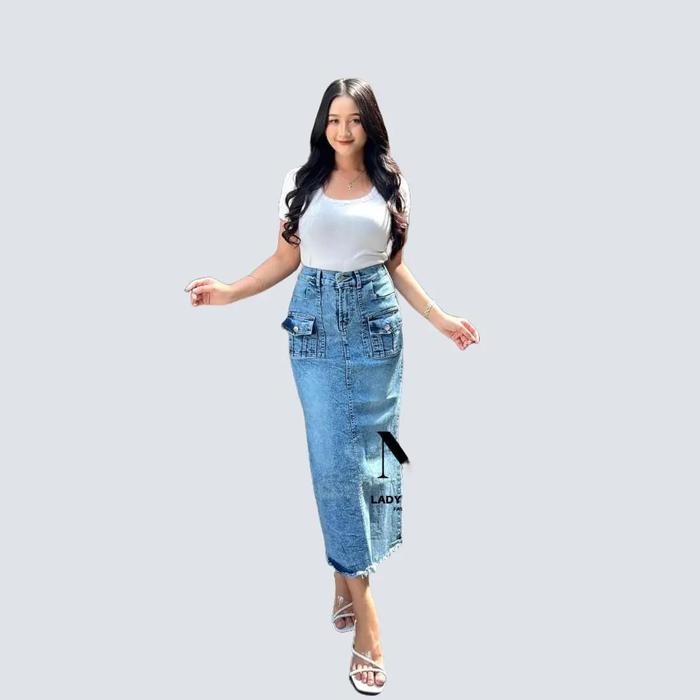 Lady's Jeans Hightwaist Moreen Rok Jeans Wanita BB 40 kg - 52kg Kancing Depan Resleting Depan Karet 