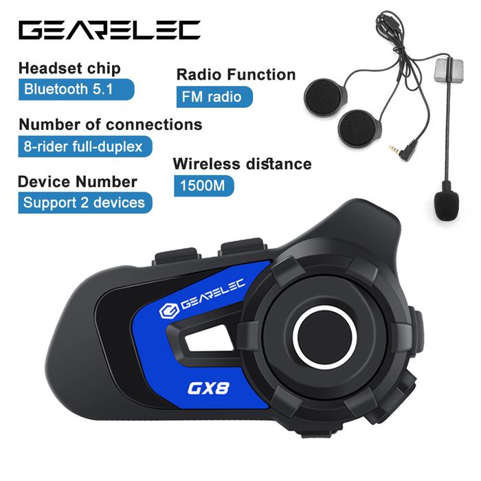 GEARELEC GX8 Bluetooth Motorcycle Intercom Helmet Headset 8 Rider