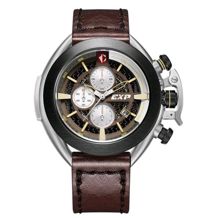 Expedition E 3001 MC LTBBA Man Chronograph Brown Pattern Dial Brown Leather Strap wach Pria Black Wa