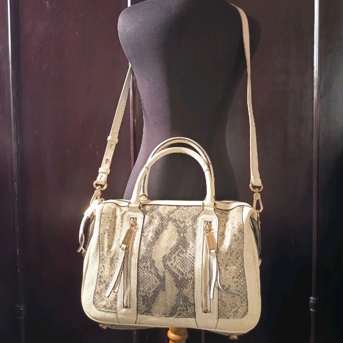 Sling Bag / Tas Selempang Model Satchel Kulit Asli Mix Snake Skin Brand  M K  White Grey Genuine Lea