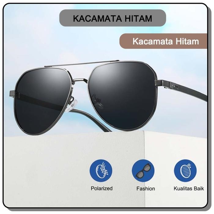 Viendo Frame Kacamata Hitam Polarized Pria Cowok Wanita Keran Besar Elastik TR90 Besi Aviator UV400 