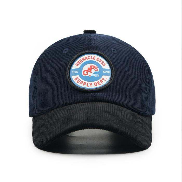 REENACLE | Topi corduroy | CAPS Dvsn navy kombinasi hitam, topi polocaps pria wanita.
