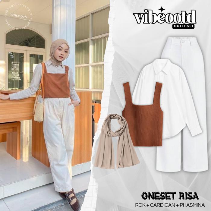 Risa Outfit Set Wanita Hijab ( Bawahan Celana Kulot Loose Pants Trouser Panjang dan Outer Vest Romp