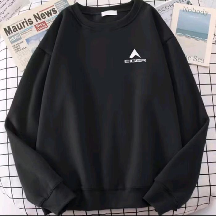TETBARU!!! SWEATER Hoodie Tebal keren casual formal teks putih dan hitam eiger kiri, sweater distro 