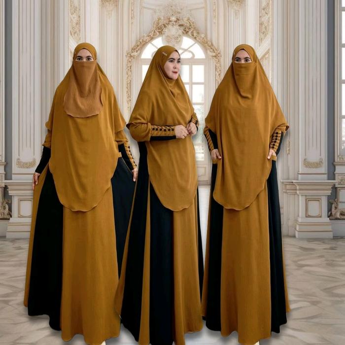 JENIKA SYAR'I Gamis Set French Khimar Kombinasi Dua Warna By Aje Zas Collection Matt Crinkle Airflow