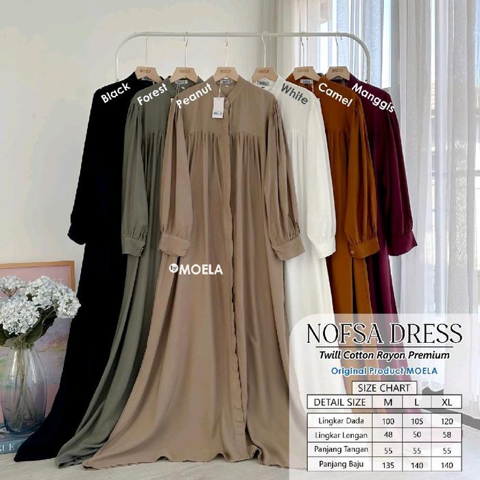 NOFSA DRESS BY MOELA GAMIS POLOS  Casual Wanita Dress Baju Midi Gaun Rayon Dewasa Remaja Hitam Katun