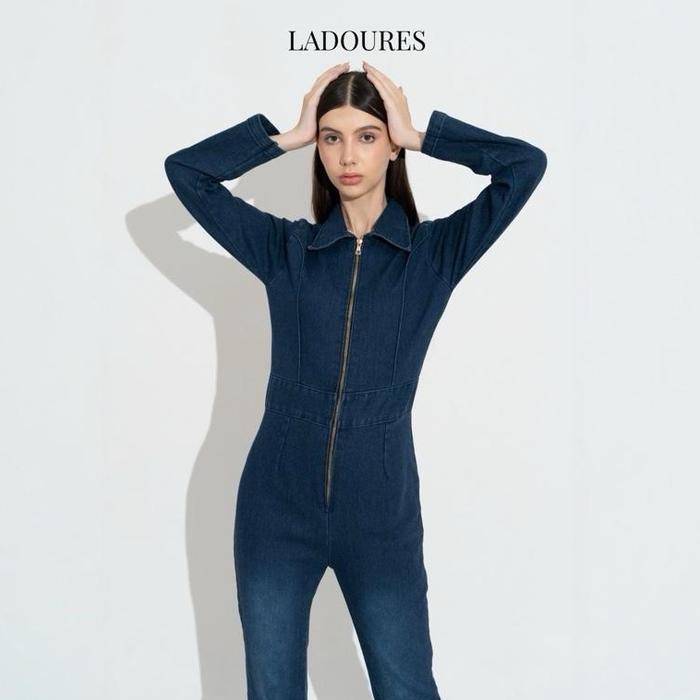 Ladures - Mclaren Jumpsuit Denim Long Sleeve Atasan Overall Setelan Casual Jeans Wanita Cutbray Flar