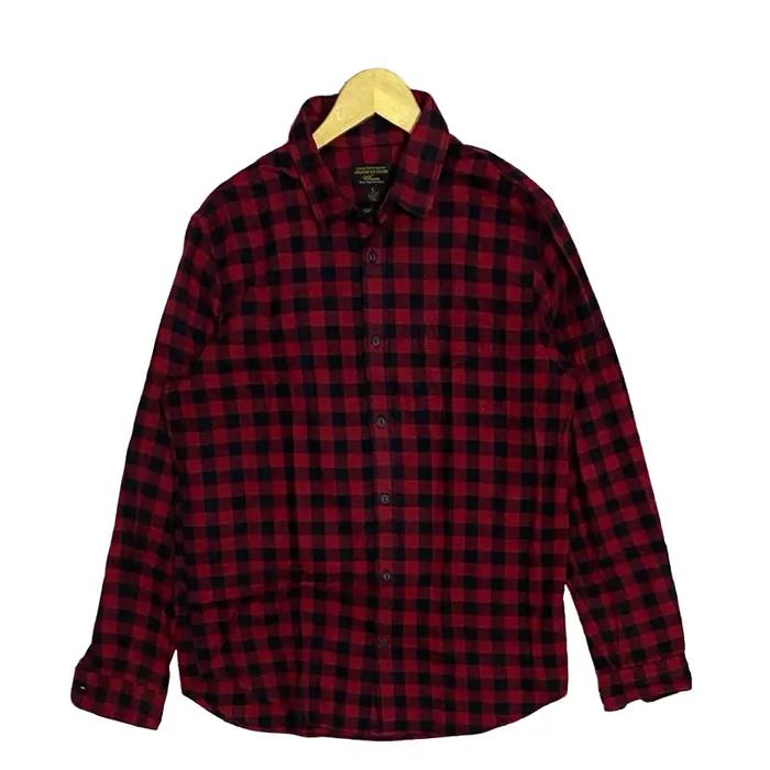 Kemeja shirt flanel flannel lengan panjang atasan cowok pria laki laki kotak kotak merah casual Cali
